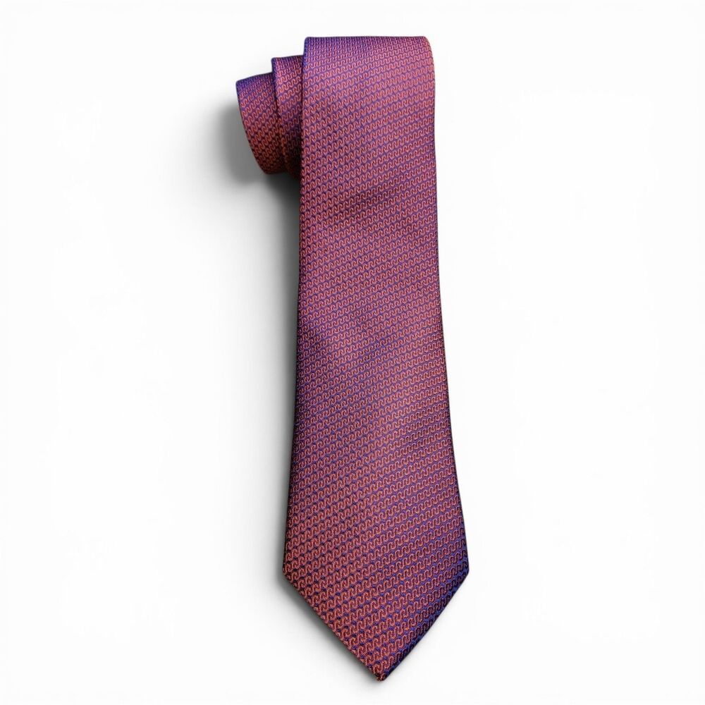 NWT Ted Baker 100% Silk Tie Made In Italy Pink Blue Geometric Chain Pattern